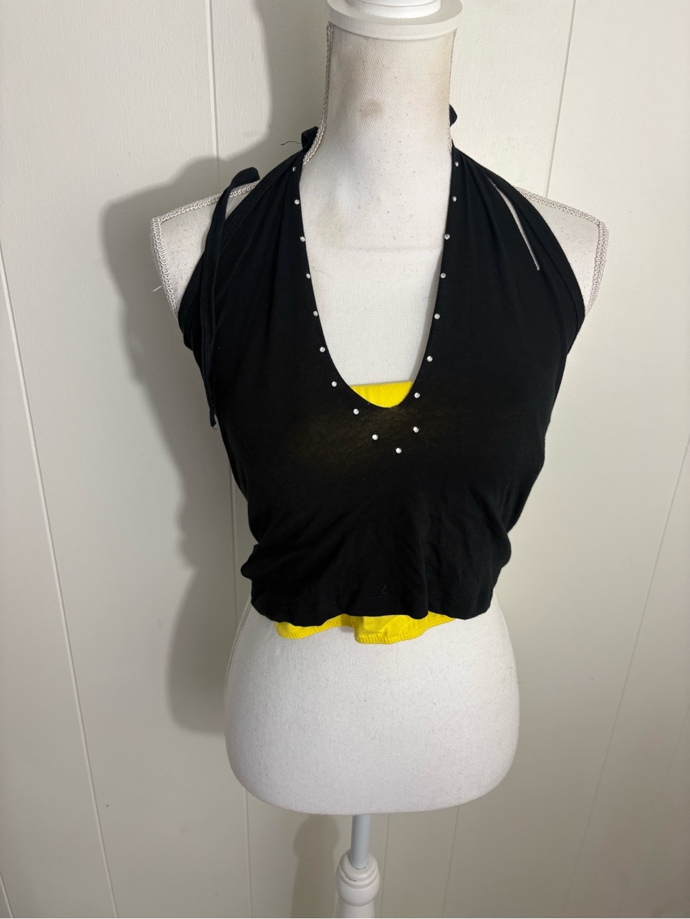 Black Halter Camisole with Yellow Accent - Women's Camisole